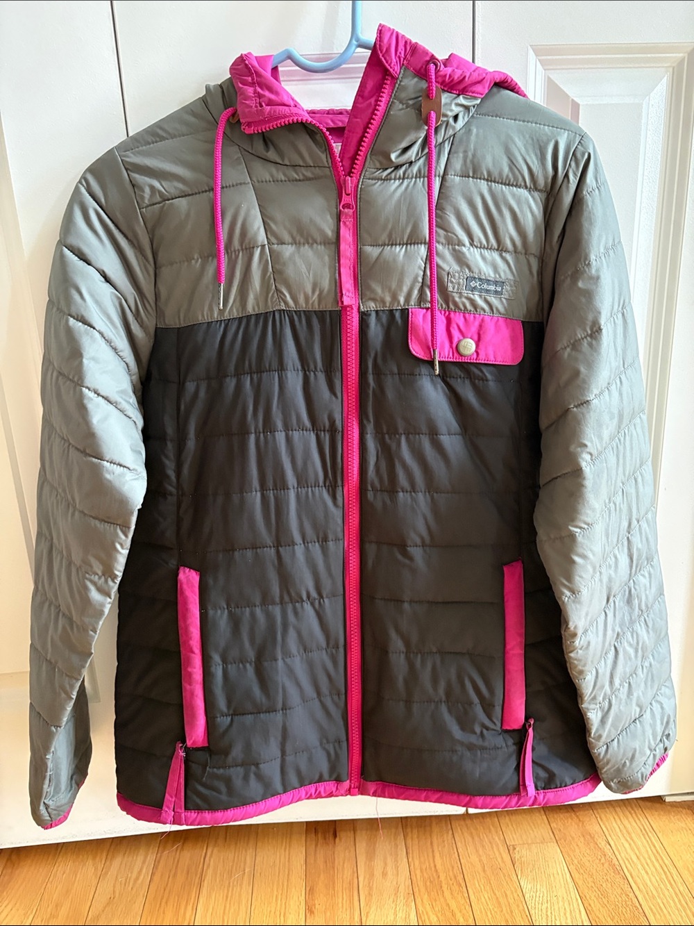 Columbia Gray & Hot Pink Hooded Puffer Jacket